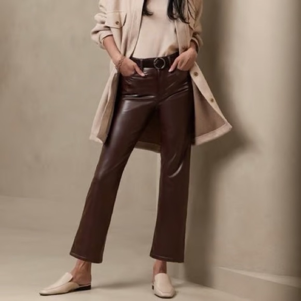 Banana Republic Dark Brown Straight Leg Vegan Leather Pants*NWT*